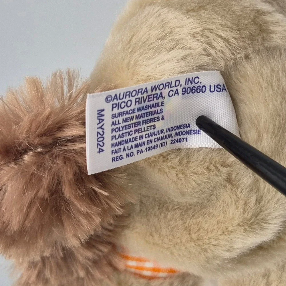 Aurora Palm Pals Sammy Squirrel Plush Tan Orange Gingham Bow 5 inch 2024